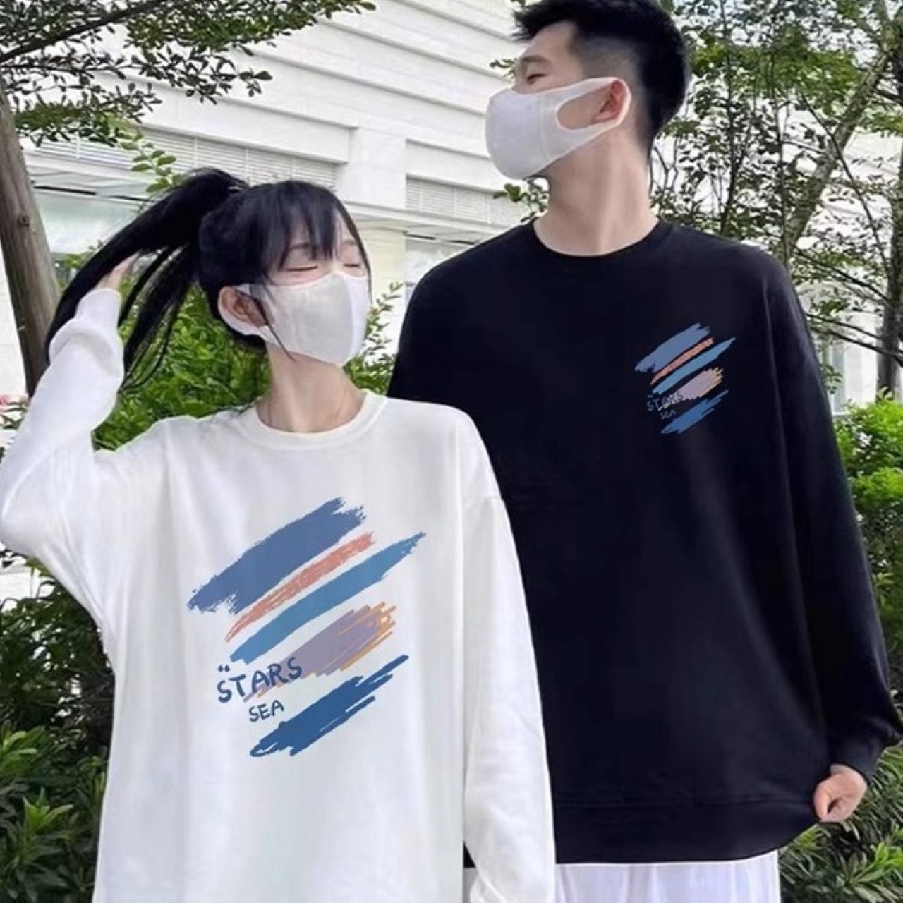 カップルペアルック ペイントブラッシュ トレーナー【2点セット】