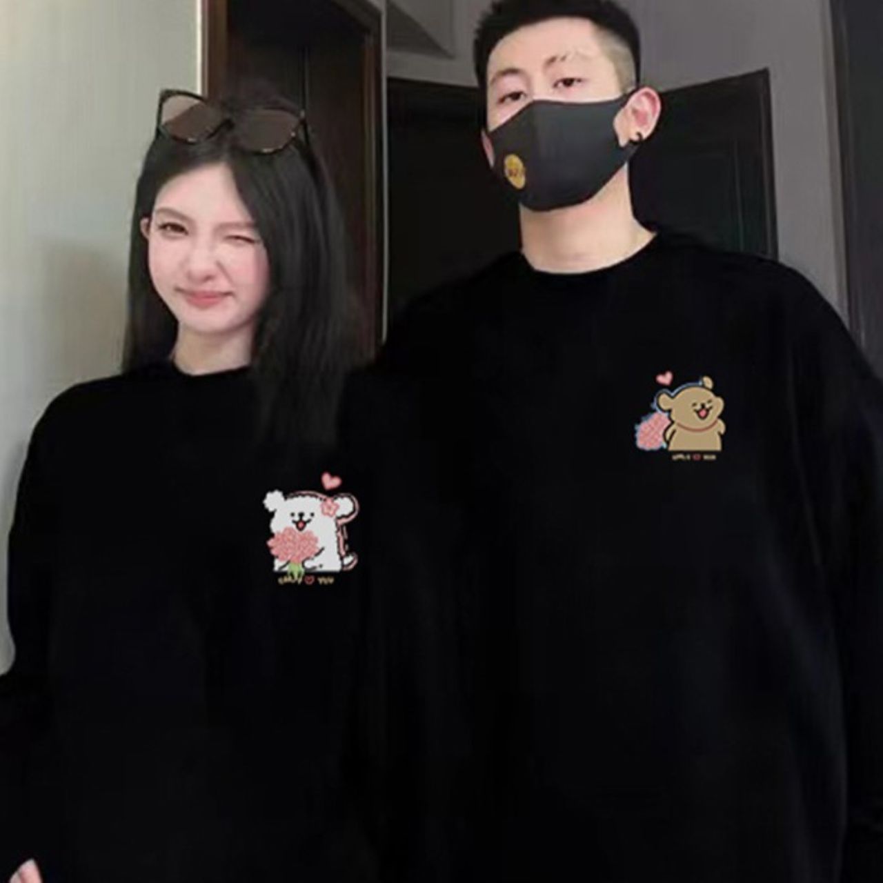 カップルペアルック フラワーベア トレーナー【2点セット】