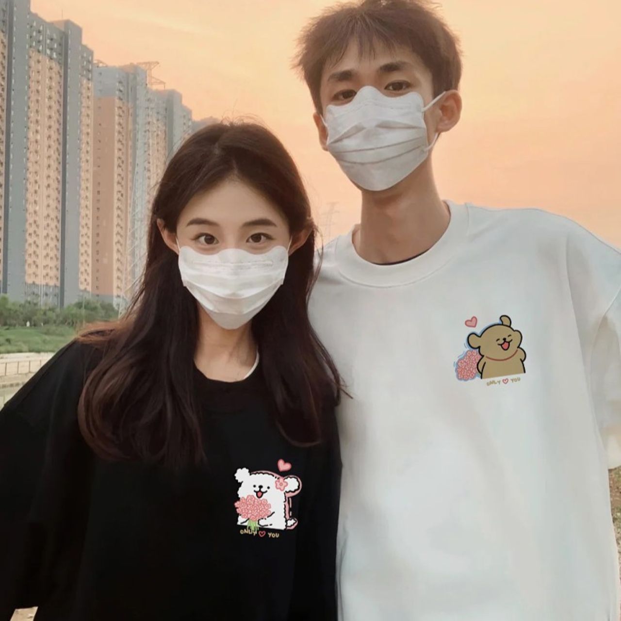 カップルペアルック フラワーベア トレーナー【2点セット】