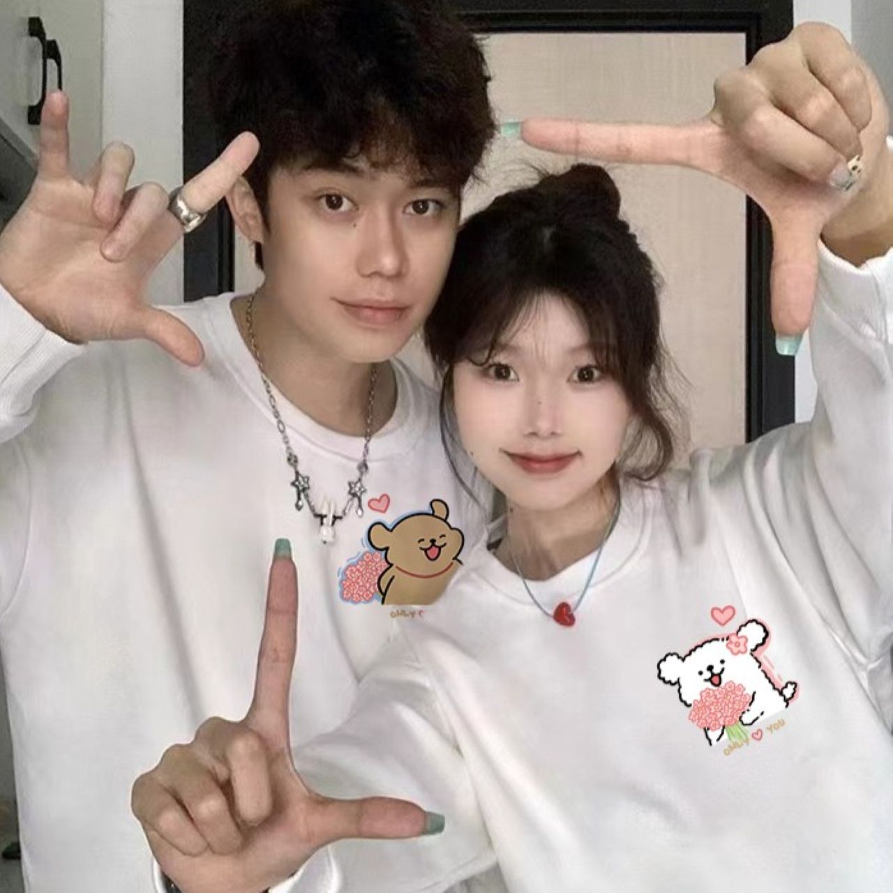 カップルペアルック フラワーベア トレーナー【2点セット】