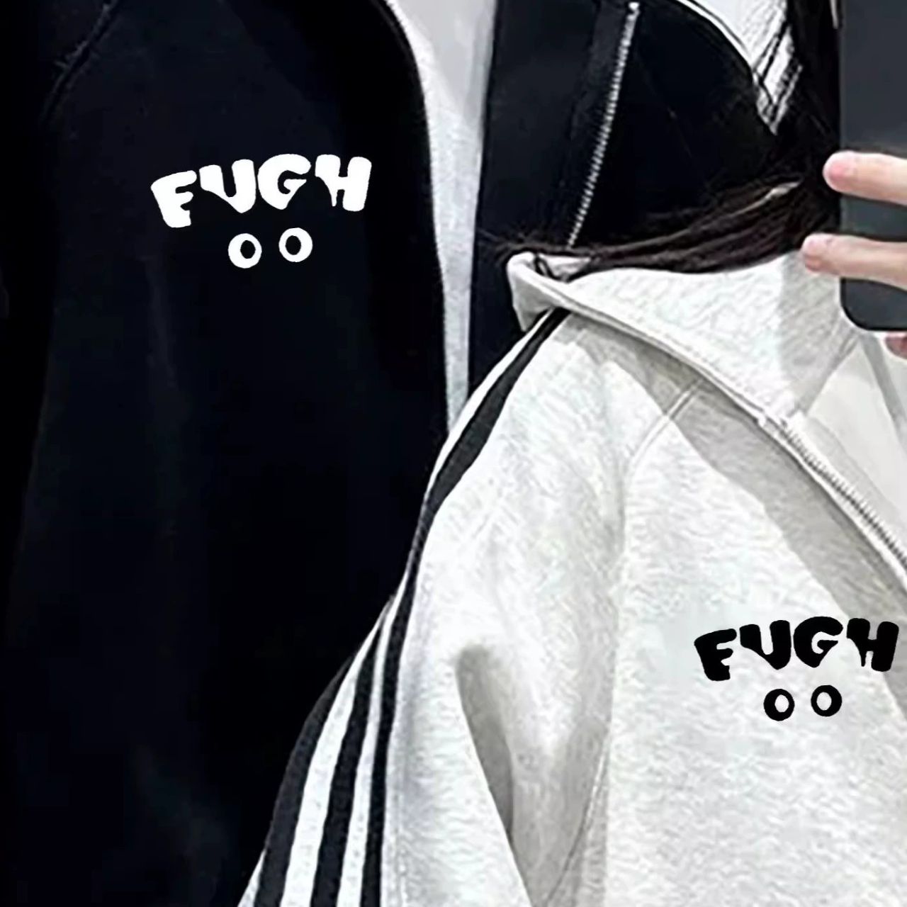 カップルペアルック ラインキャット ジップアップパーカー【2点セット】