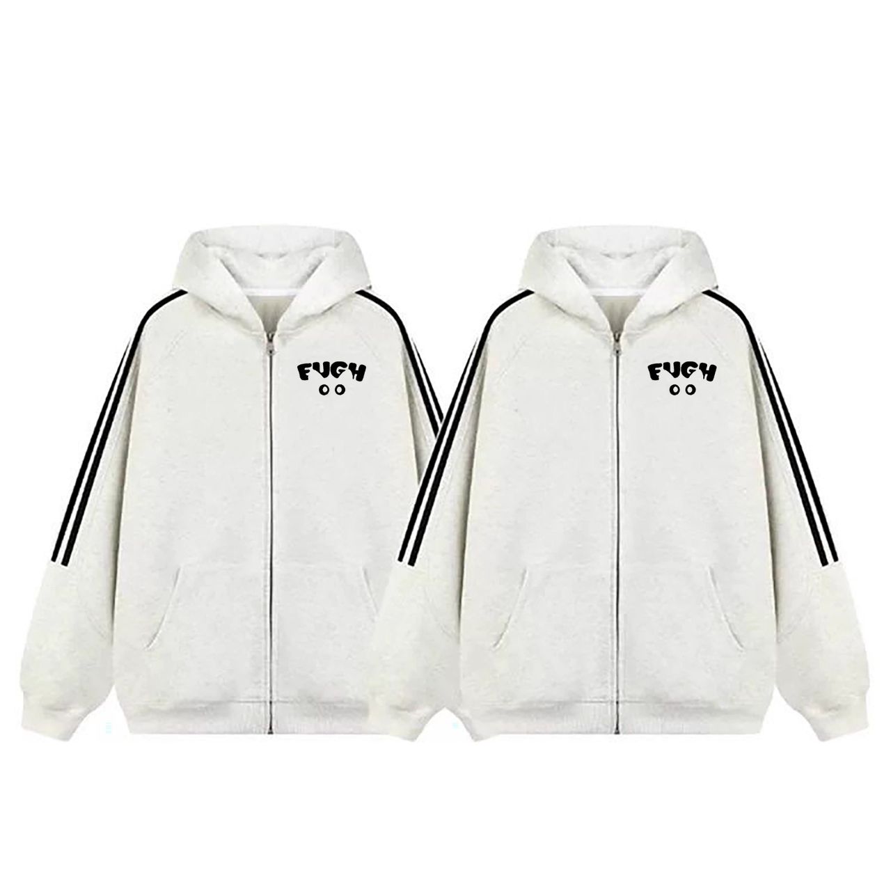 カップルペアルック ラインキャット ジップアップパーカー【2点セット】