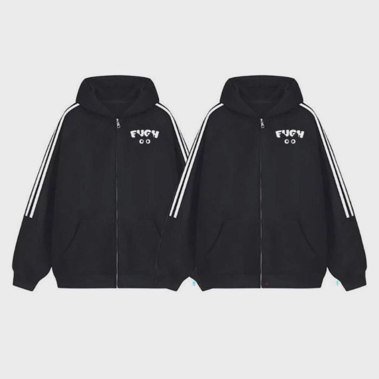 カップルペアルック ラインキャット ジップアップパーカー【2点セット】