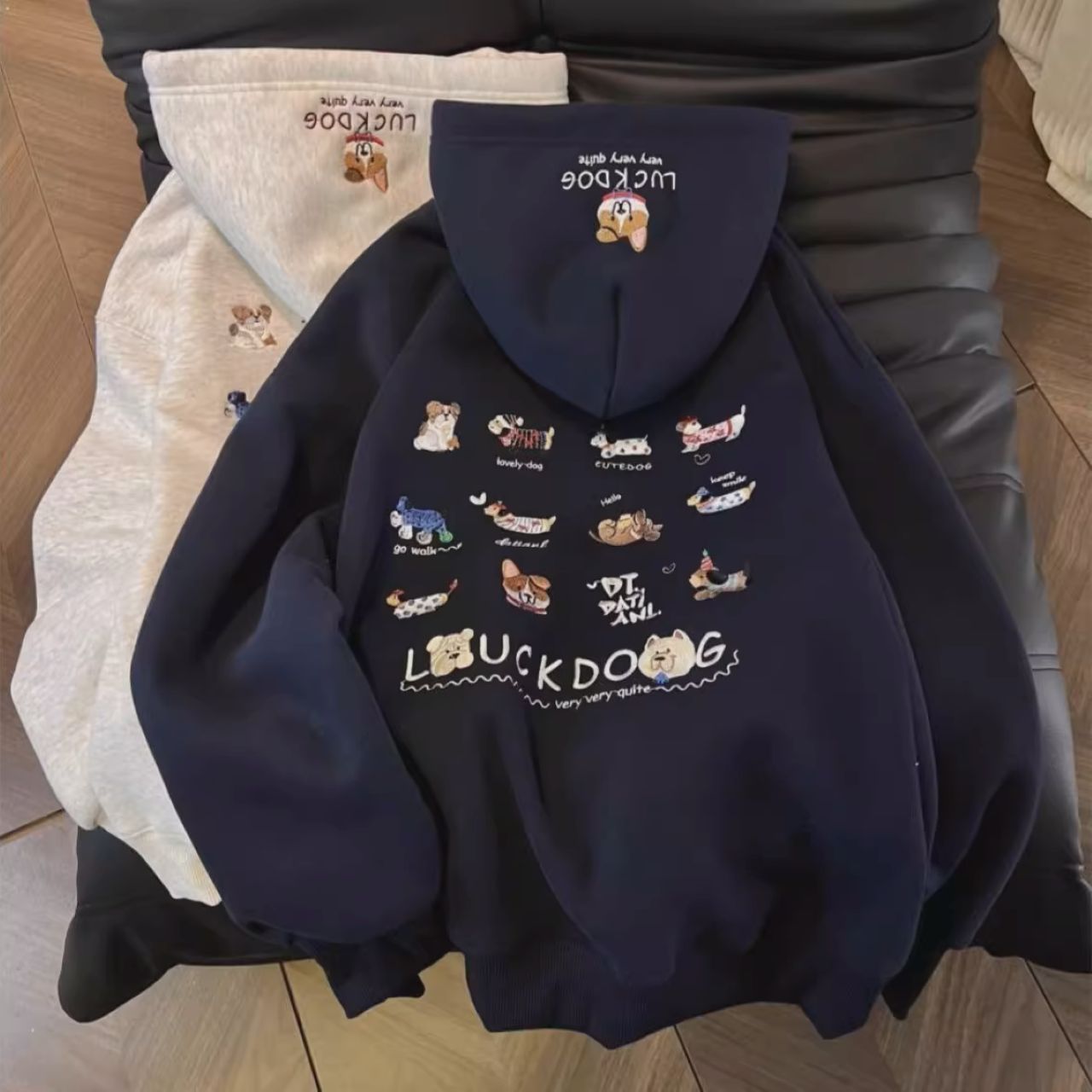 カップルペアルック ドック刺繍パーカー【2点セット】