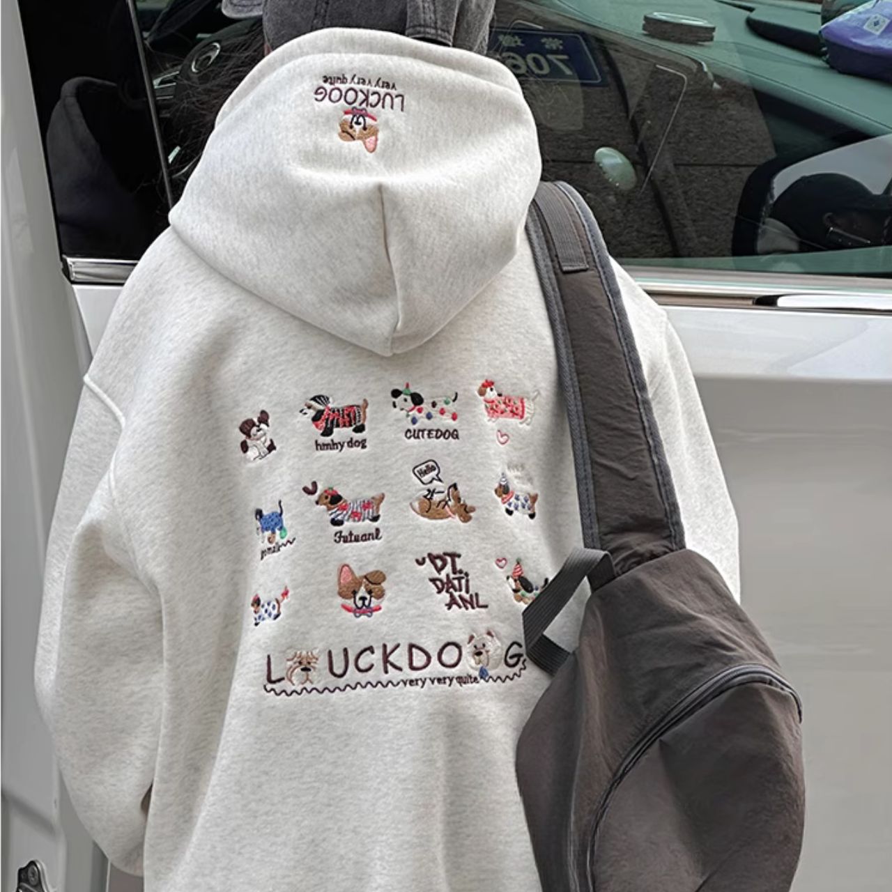 カップルペアルック ドック刺繍パーカー【2点セット】