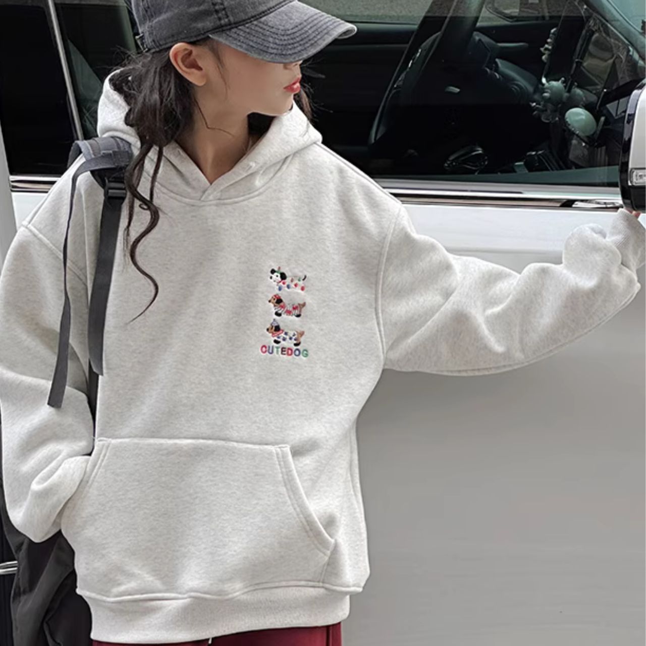 カップルペアルック ドック刺繍パーカー【2点セット】