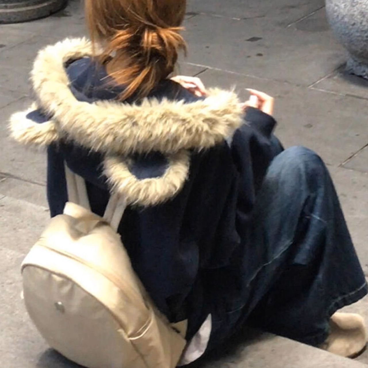 カップルペアルック ファー付き ベアプリントパーカー【2点セット】