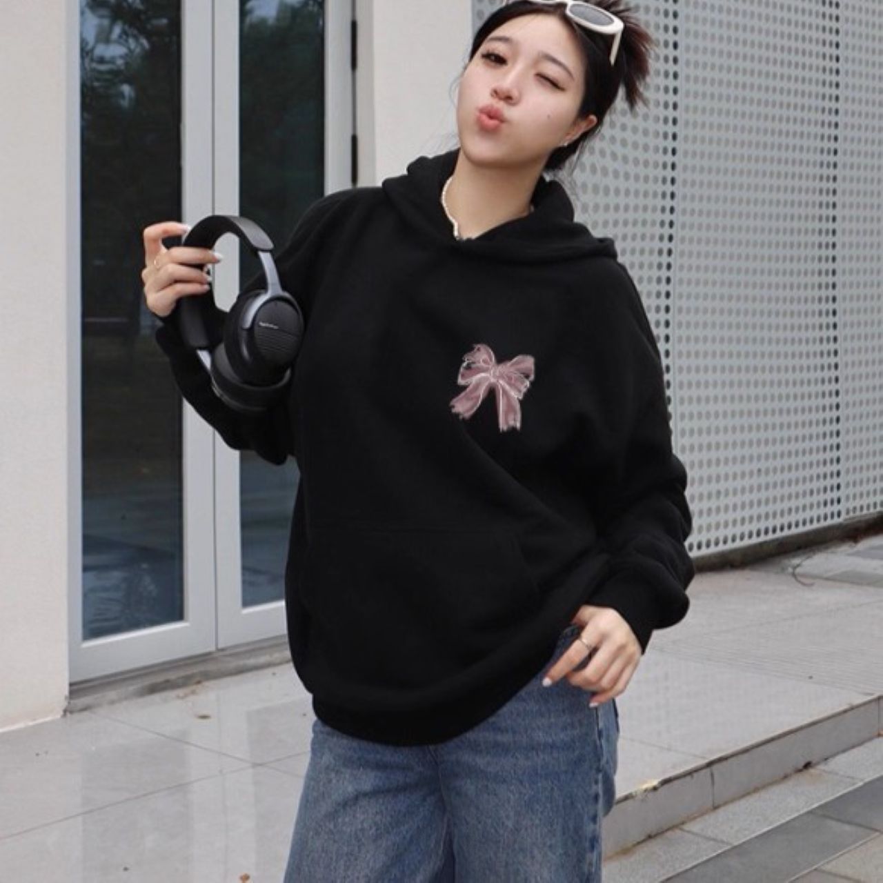 カップルペアルック CHERISHリボン パーカー