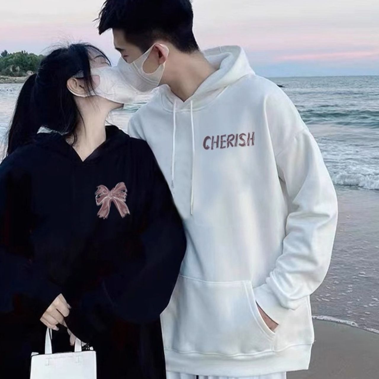 カップルペアルック CHERISHリボン パーカー