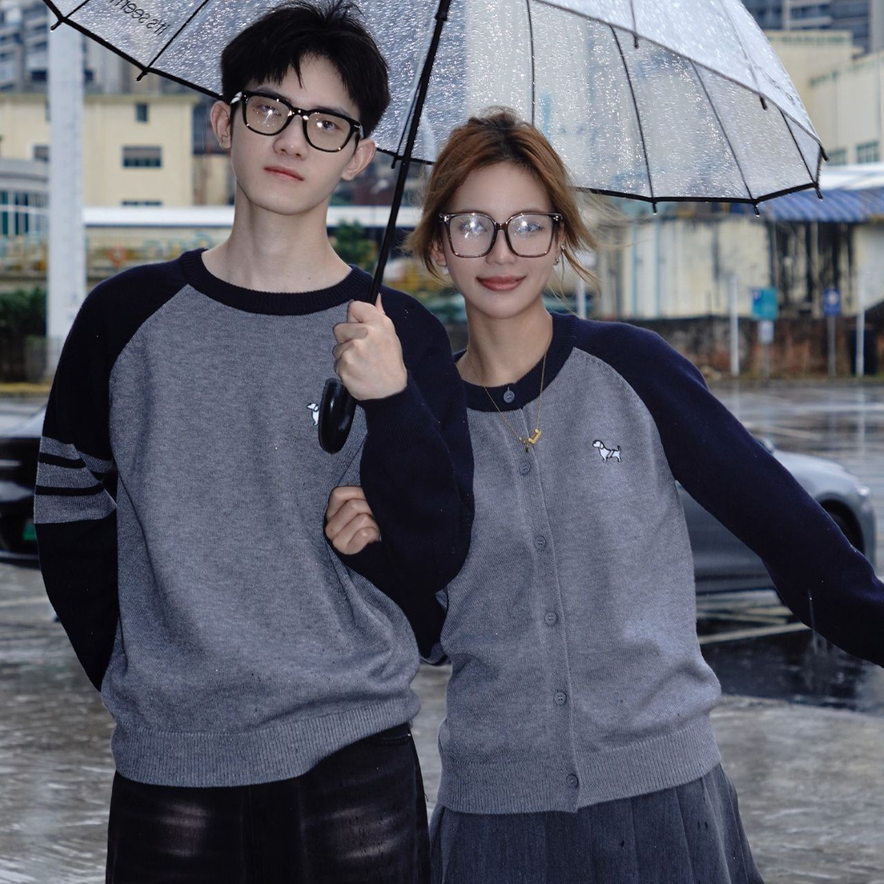 カップルペアルック 犬ワンポイント 上品ニットカーディガン