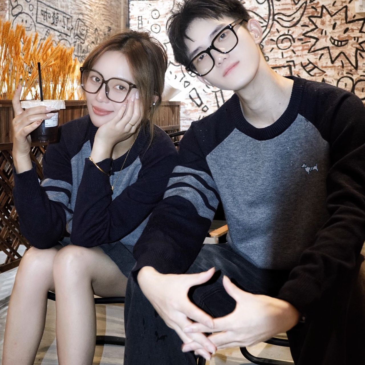 カップルペアルック 犬ワンポイント 上品ニットカーディガン