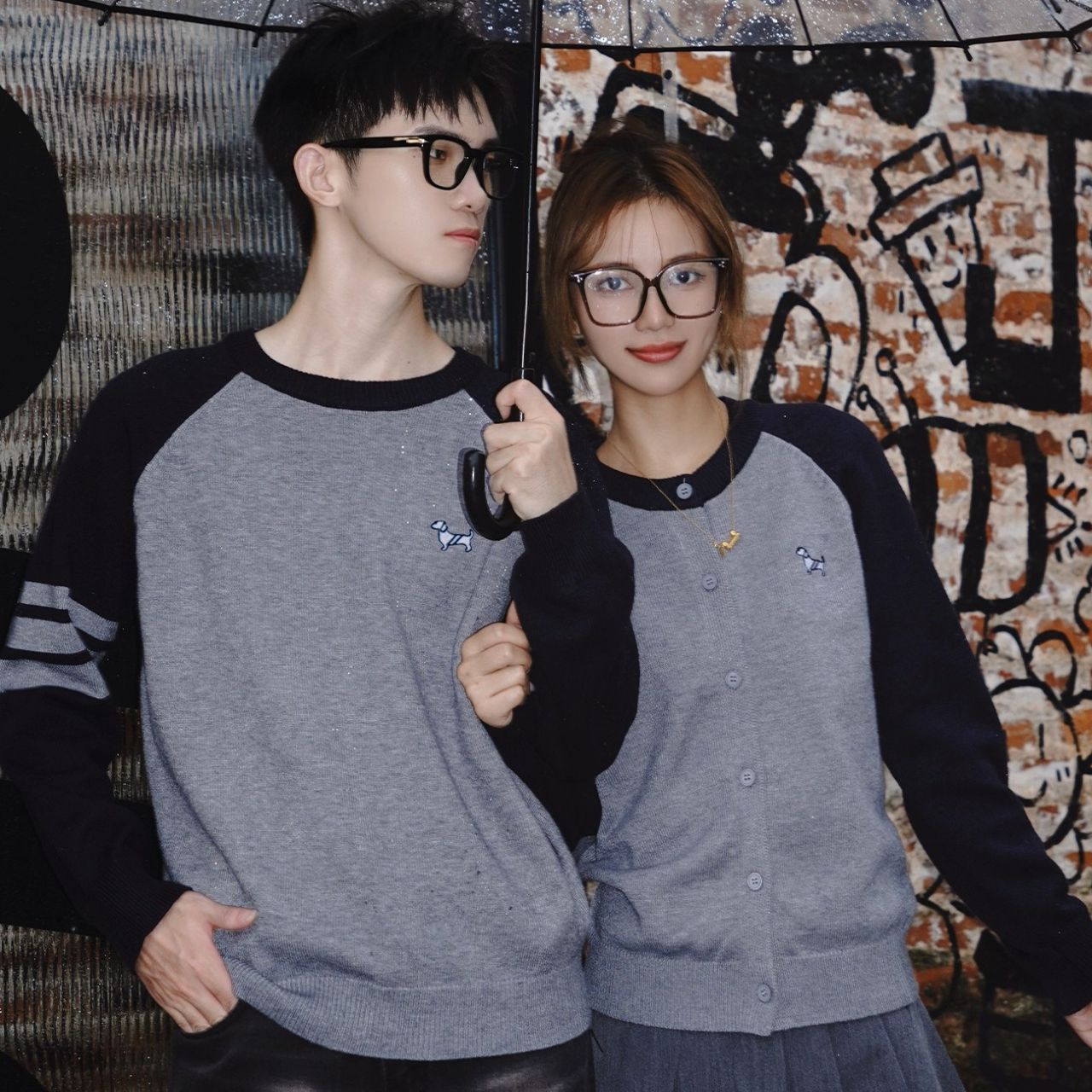 カップルペアルック 犬ワンポイント 上品ニットカーディガン