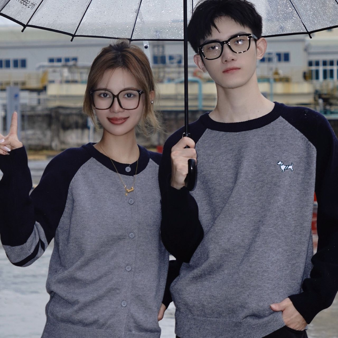 カップルペアルック 犬ワンポイント 上品ニットカーディガン