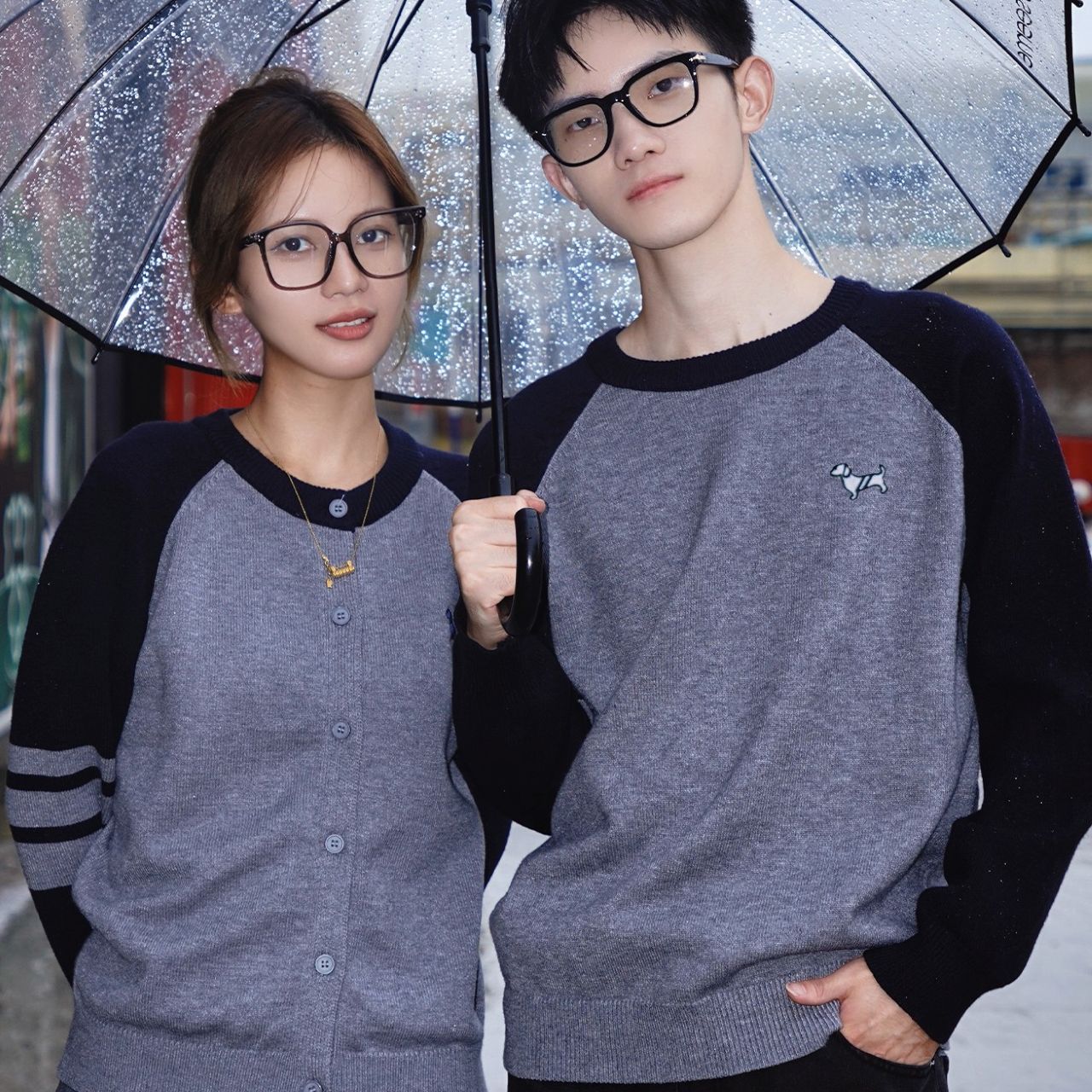 カップルペアルック 犬ワンポイント 上品ニットカーディガン