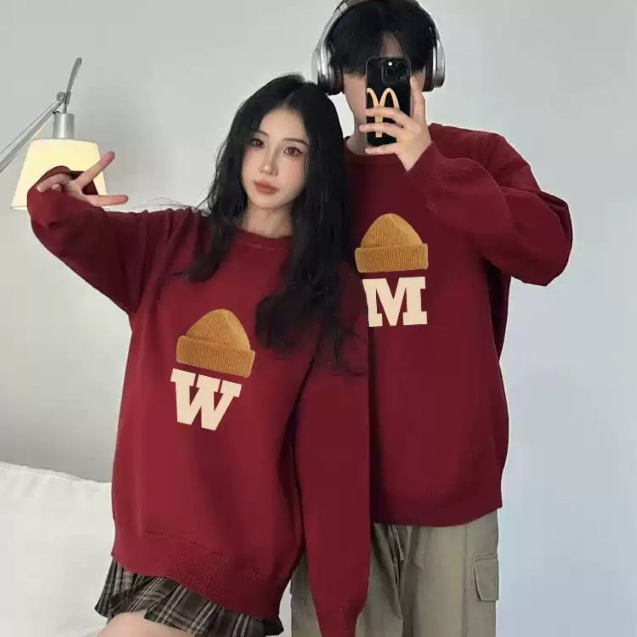 カップルペアルック WMロゴ＆キャップデザイン ニット