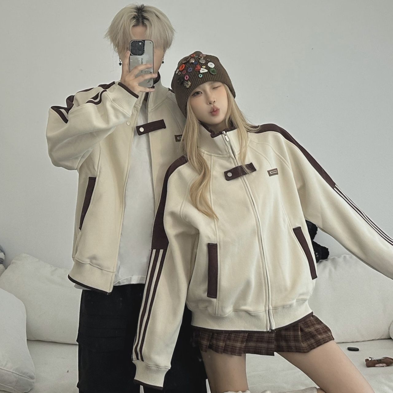 カップルペアルック スタンドネック スウェットジャケット