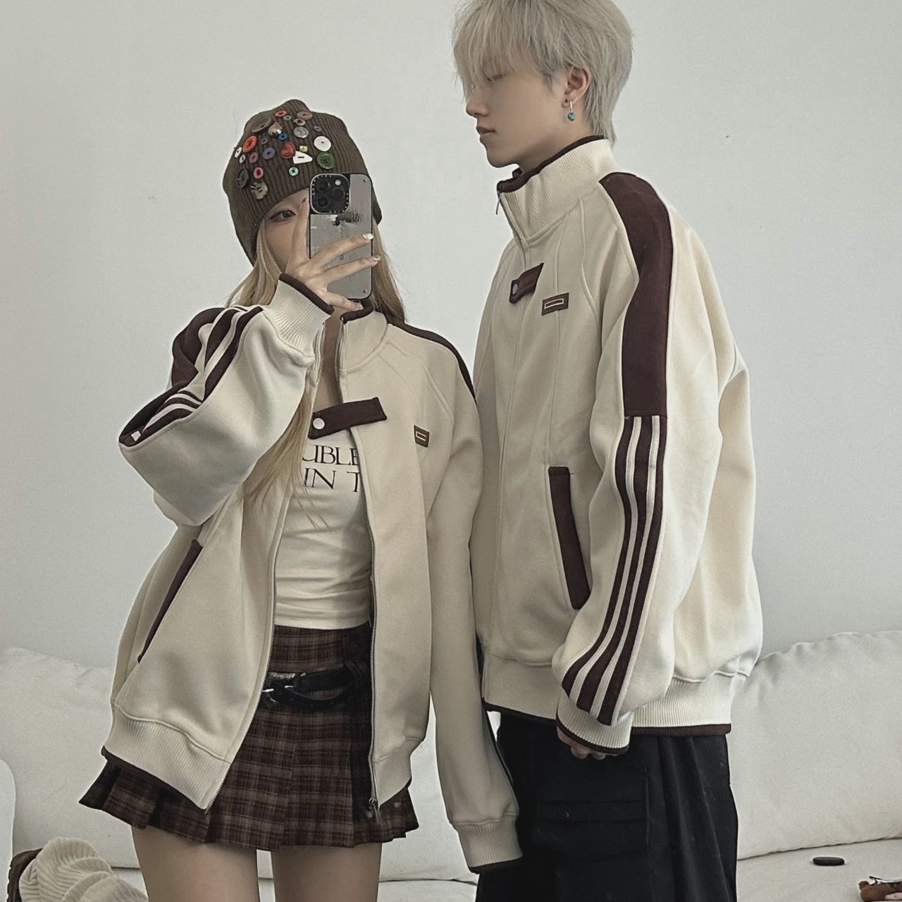 カップルペアルック スタンドネック スウェットジャケット