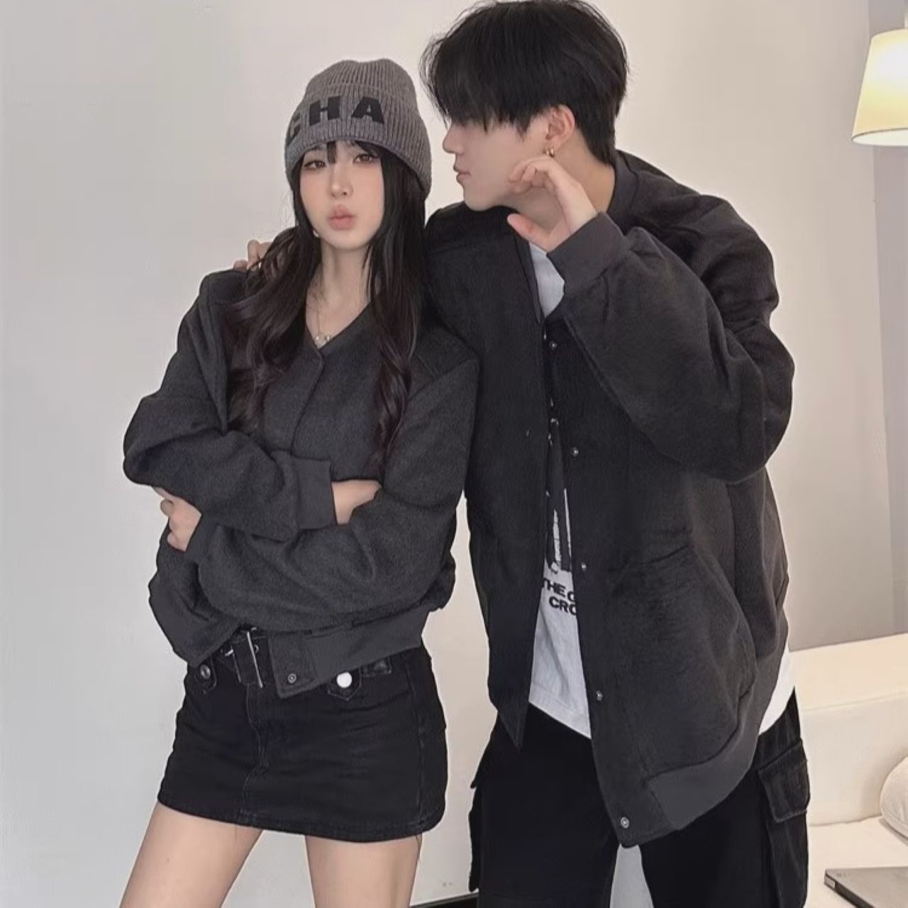 カップルペアルック ウール調ジャケット【2点セット】