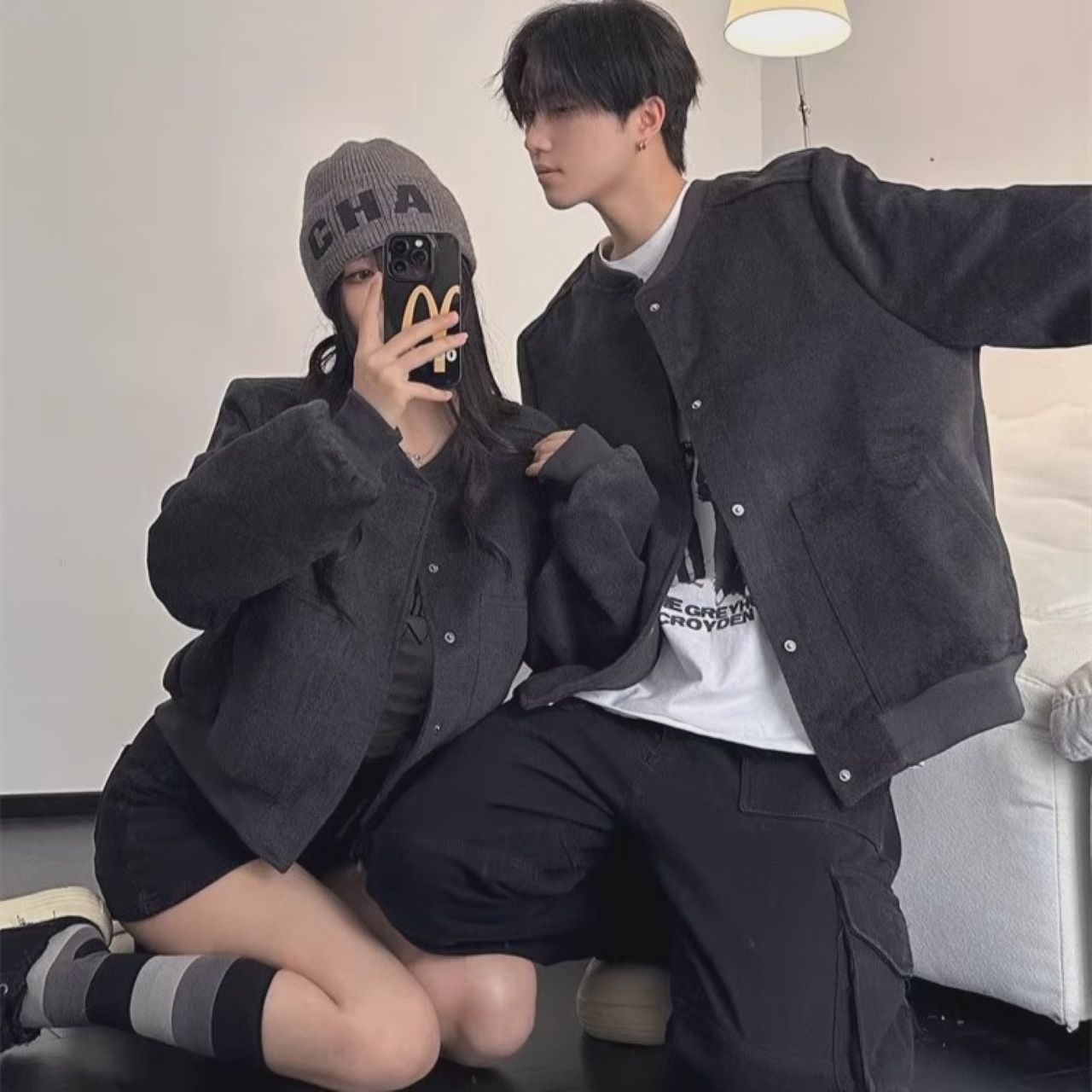 カップルペアルック ウール調ジャケット【2点セット】