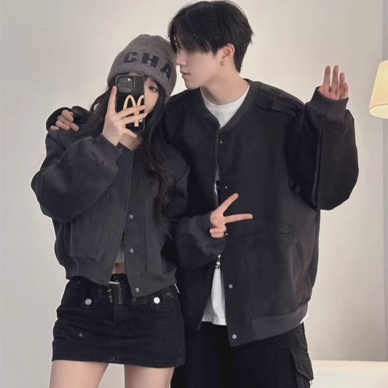 カップルペアルック ウール調ジャケット【2点セット】