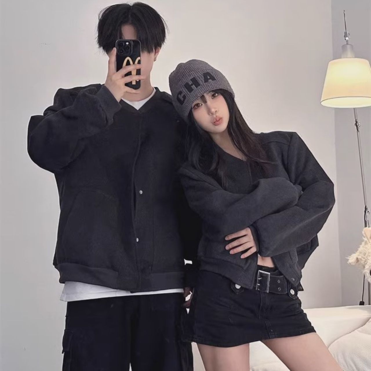 カップルペアルック ウール調ジャケット【2点セット】