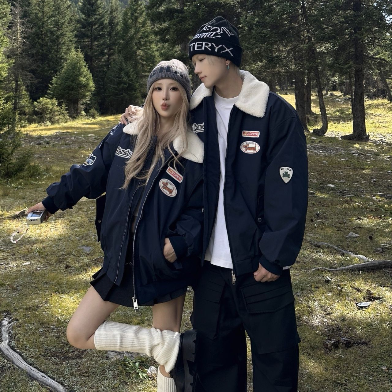 カップルペアルック ボア襟アメカジジャケット