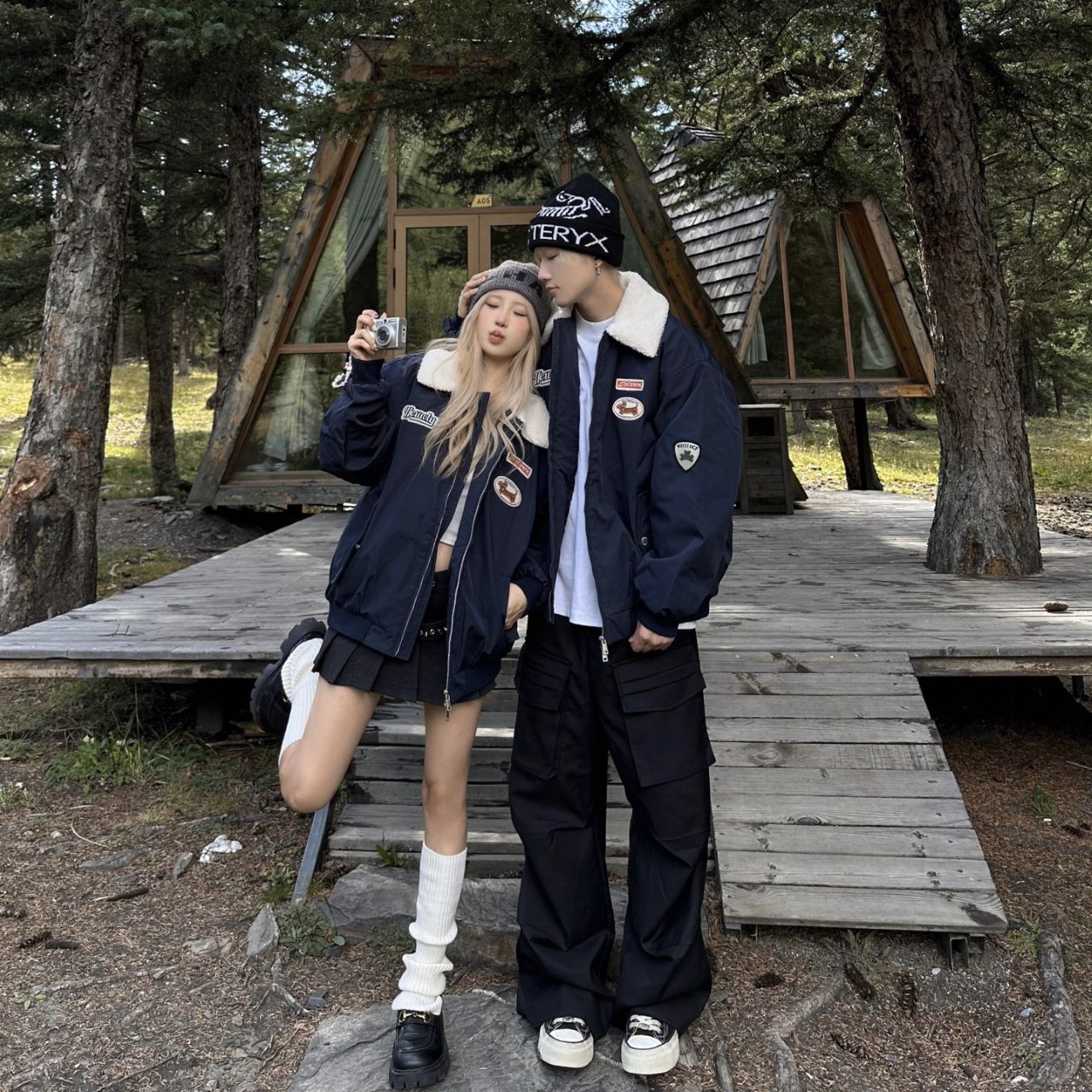 カップルペアルック ボア襟アメカジジャケット