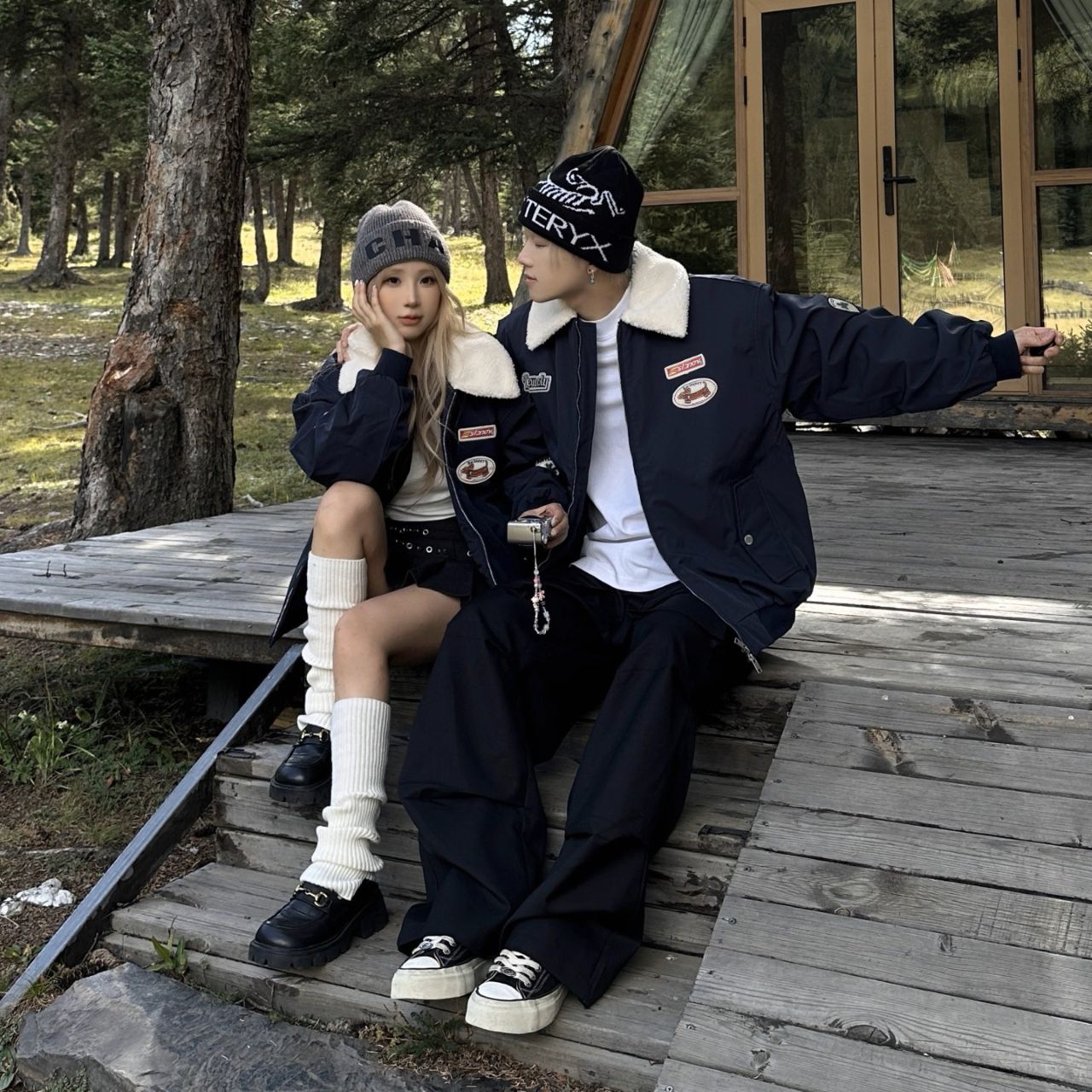 カップルペアルック ボア襟アメカジジャケット