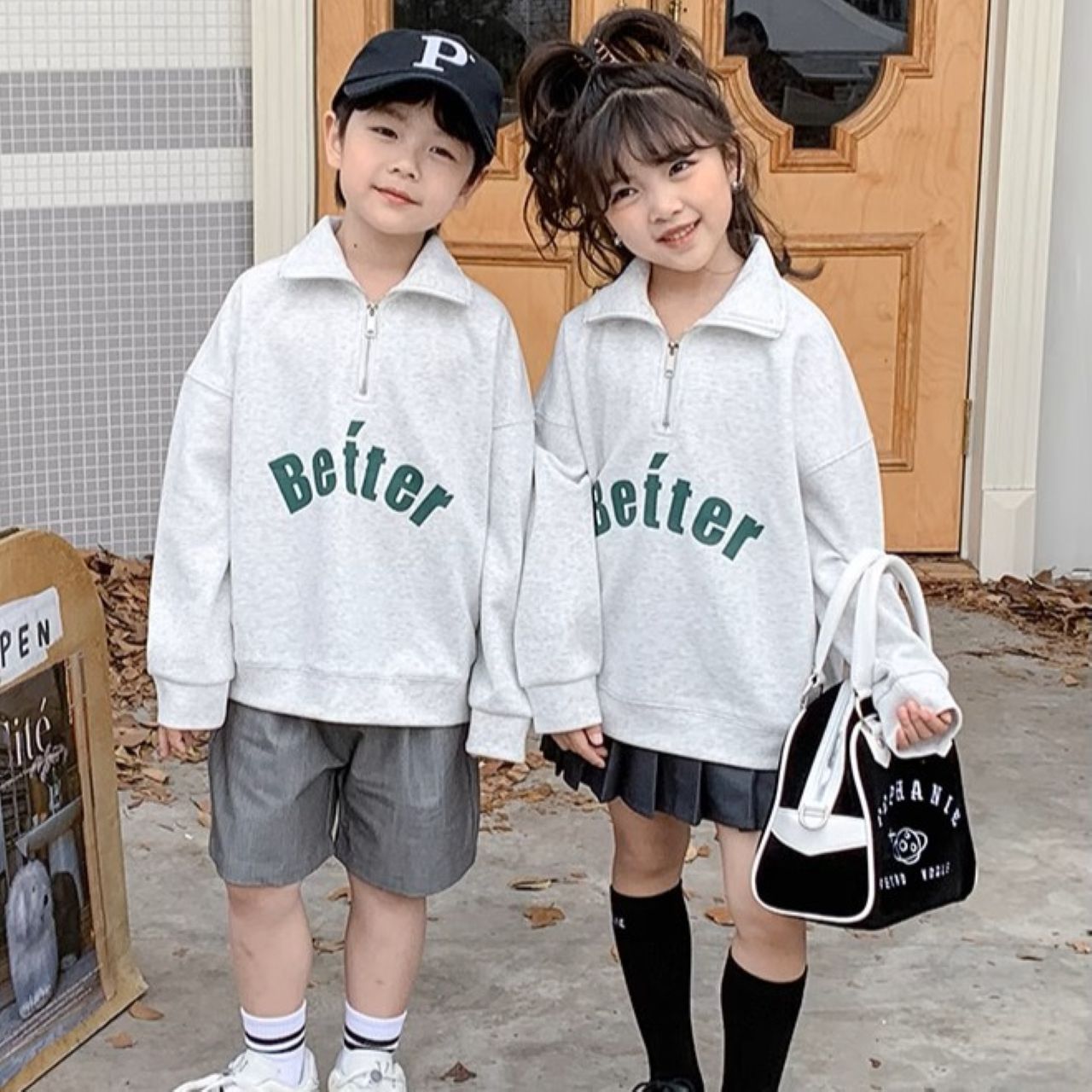 親子ペアルック Betterロゴ ハーフジップトレーナー