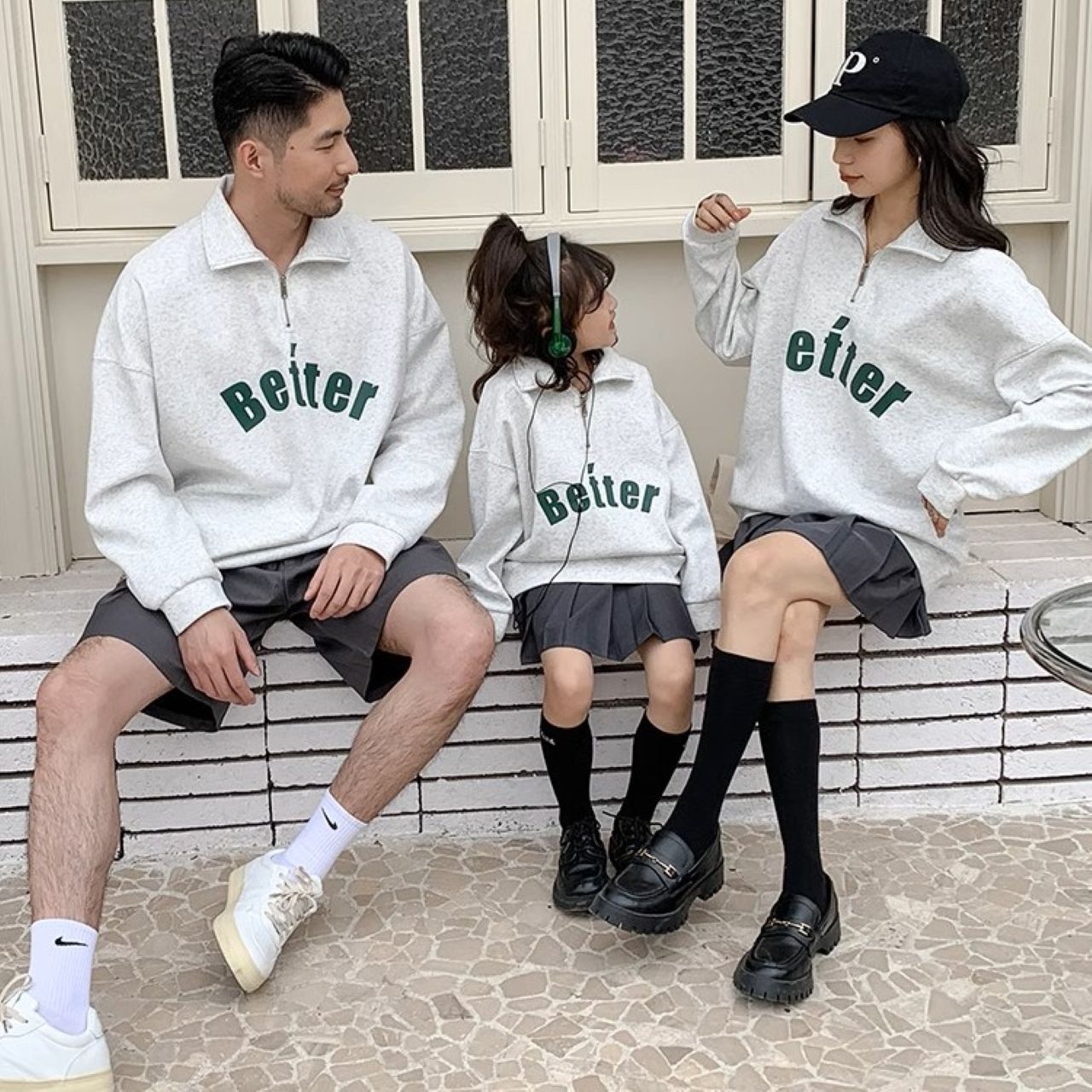 親子ペアルック Betterロゴ ハーフジップトレーナー