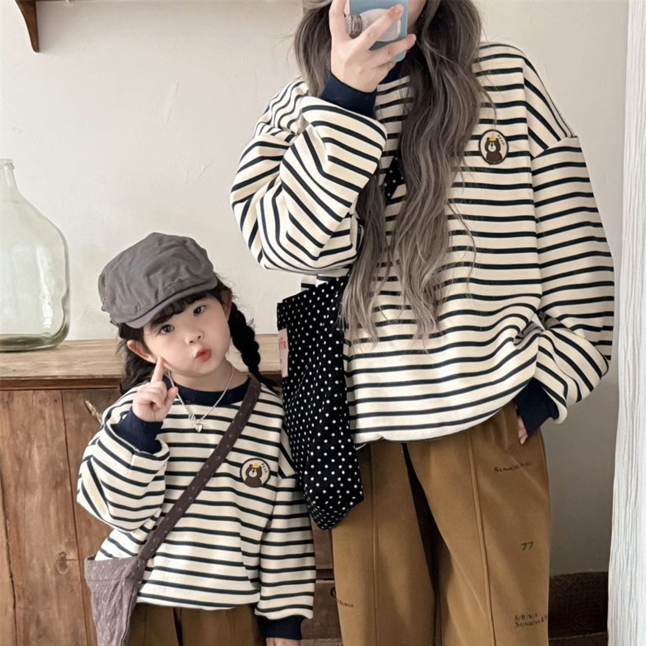 親子ペアルック ボーダーベアトレーナー