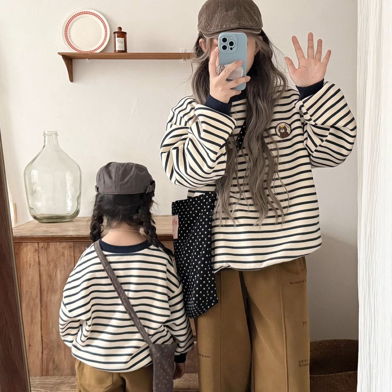 親子ペアルック ボーダーベアトレーナー