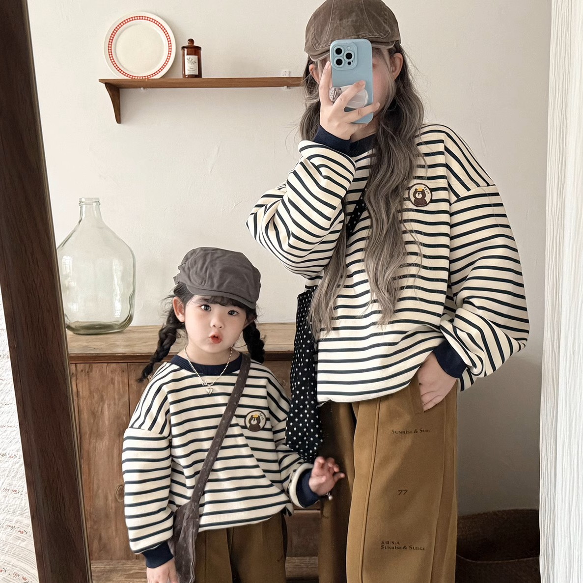 親子ペアルック ボーダーベアトレーナー