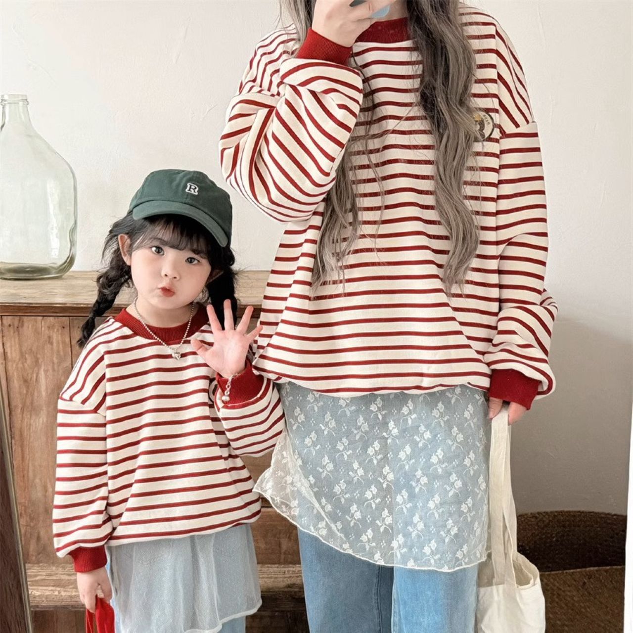 親子ペアルック ボーダーベアトレーナー