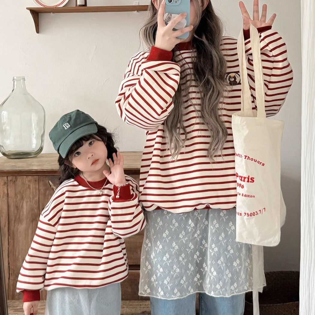 親子ペアルック ボーダーベアトレーナー