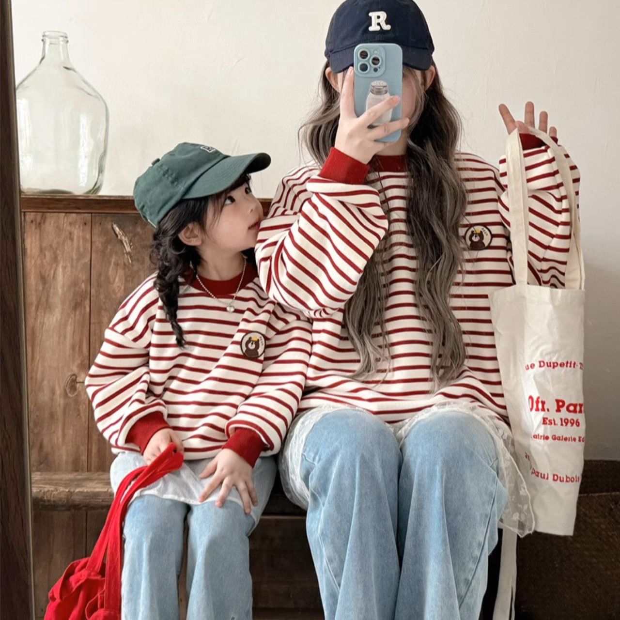 親子ペアルック ボーダーベアトレーナー