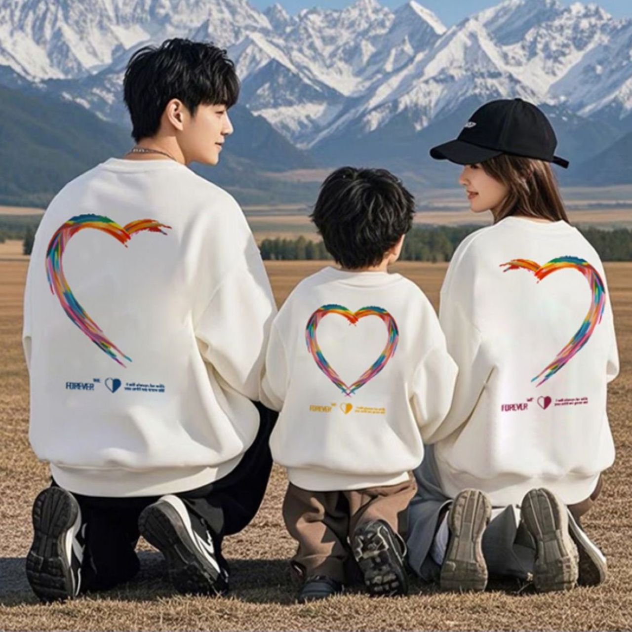 親子ペアルック ハートリンク レインボートレーナー