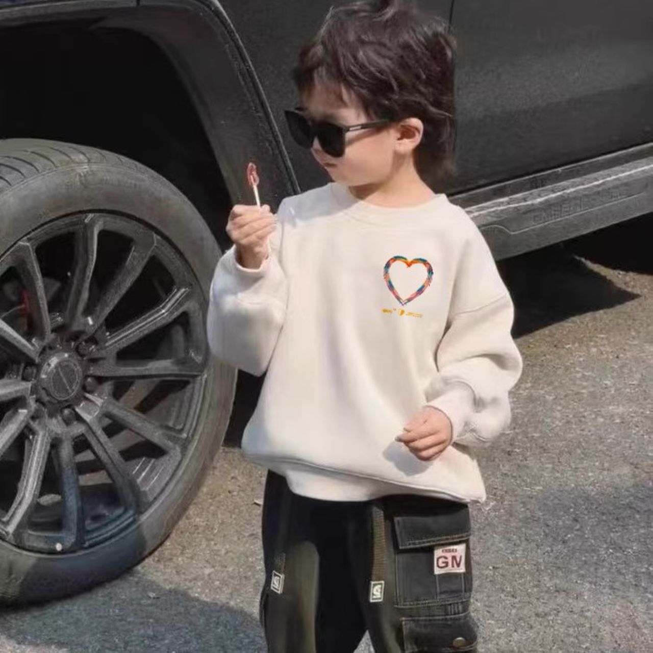 親子ペアルック ハートリンク レインボートレーナー