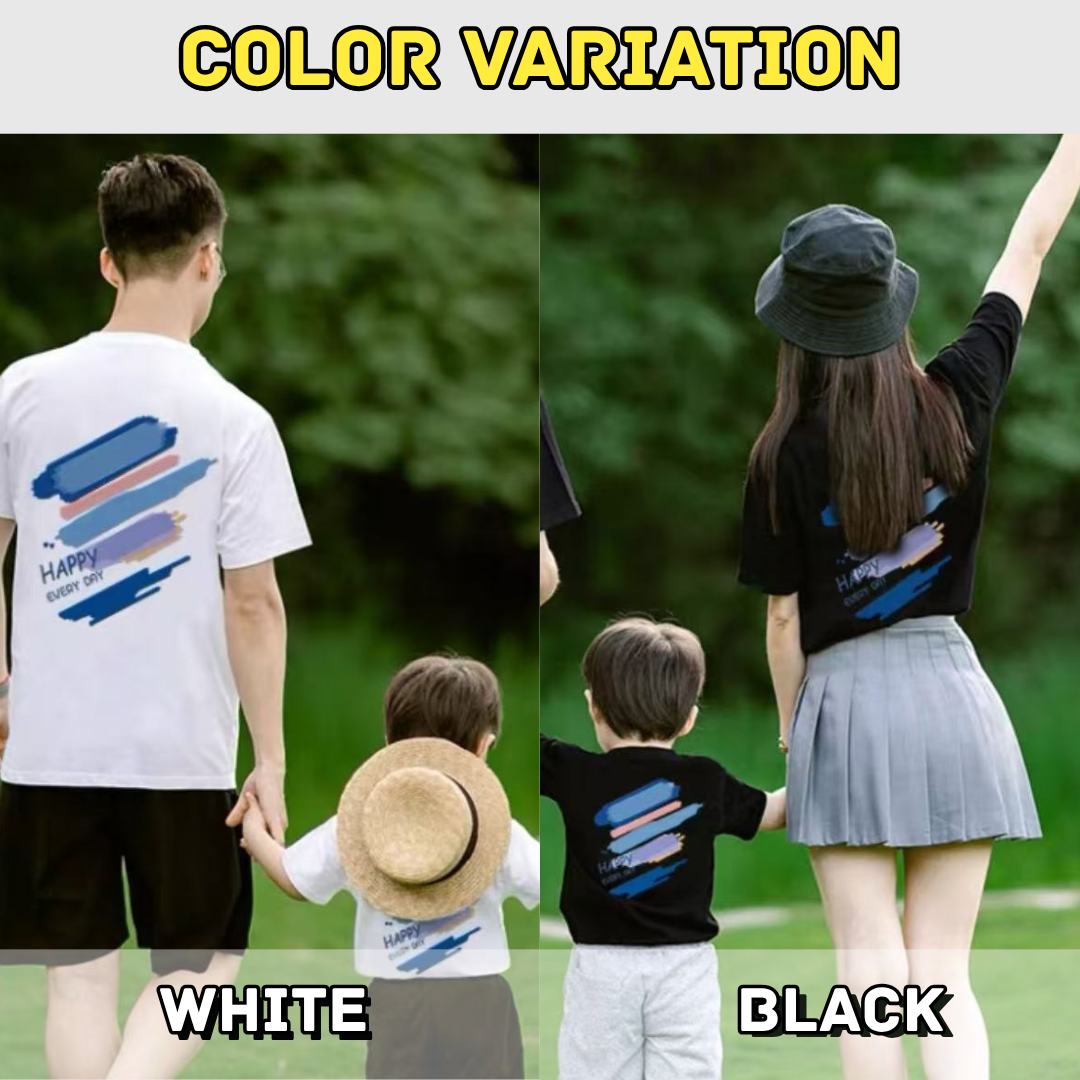 親子ペアルック ハッピーラインが映えるファミリーTシャツ