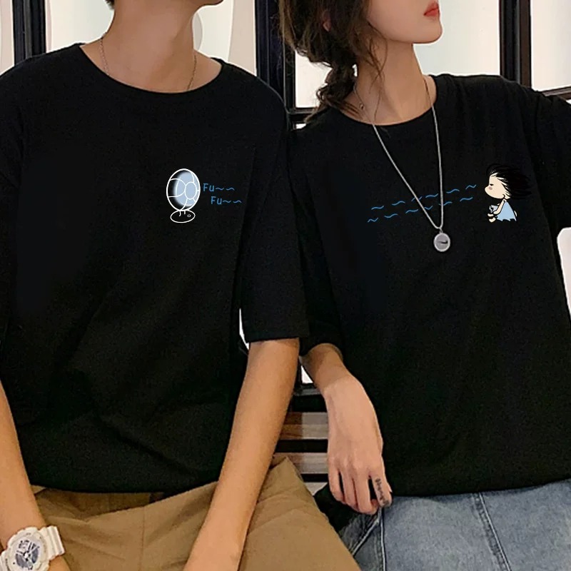 【2点セット】カップルペアルック 扇風機リンクTシャツ