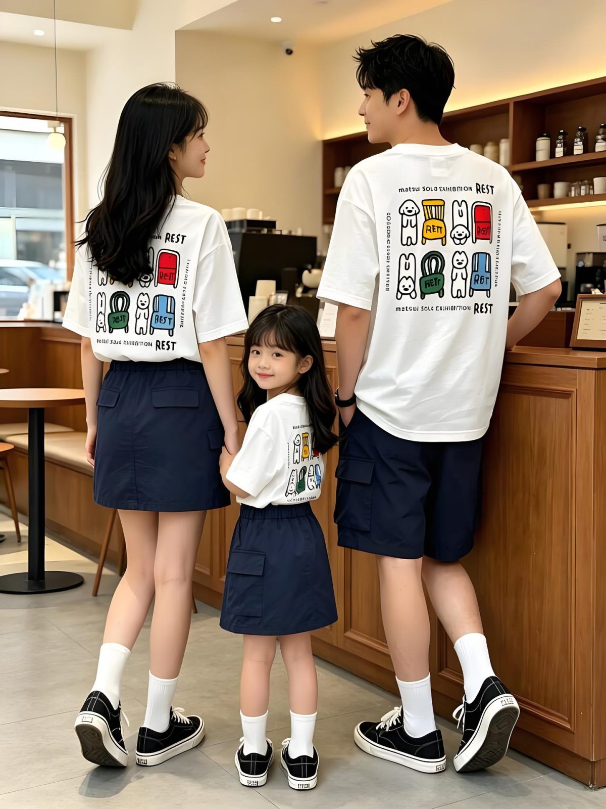 親子ペアルック カラフルチェア＆アニマル バックプリントTシャツ