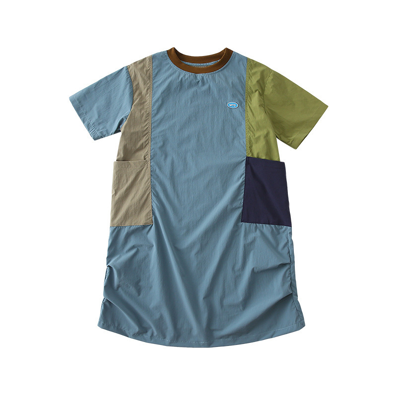 親子ペアルック 速乾 カラーブロック 半袖Tシャツ ワンピース ワンピース 80cm