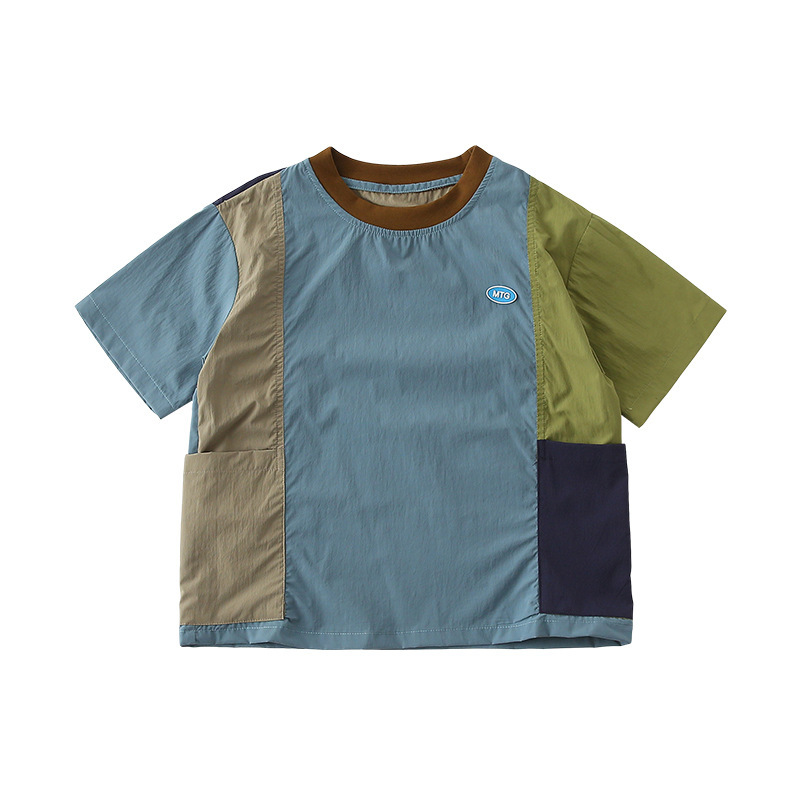 親子ペアルック 速乾 カラーブロック 半袖Tシャツ ワンピース Tシャツ 80cm