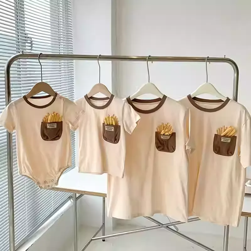 親子ペアルック お揃いポテト Tシャツ&ロンパース
