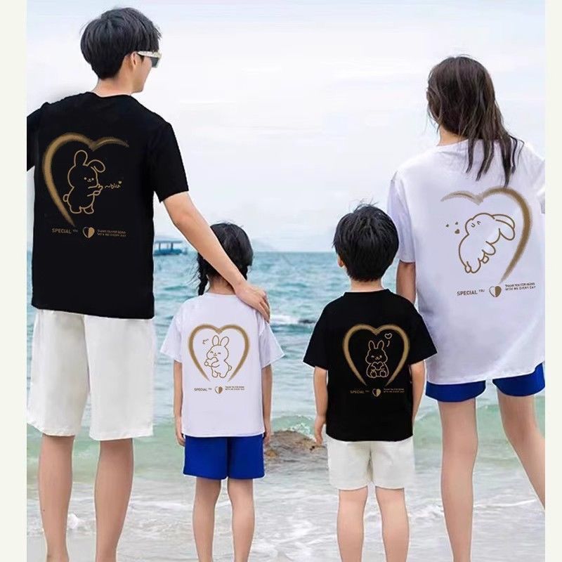 親子ペアルック 家族でつながるハート＆うさぎ Tシャツ