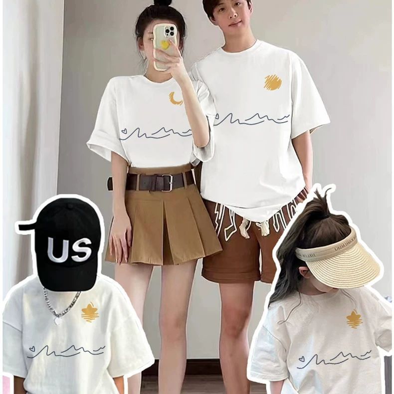 親子ペアルック Wave & Sky ラインアートTシャツ