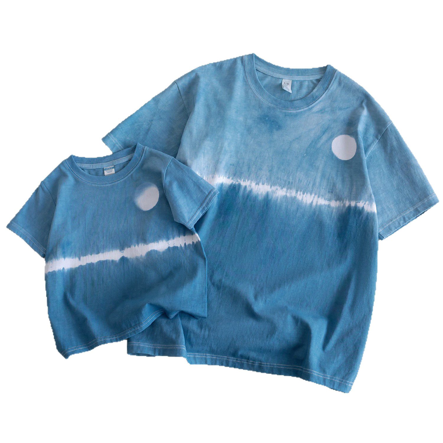 親子ペアルック 海と月のタイダイ染めTシャツ