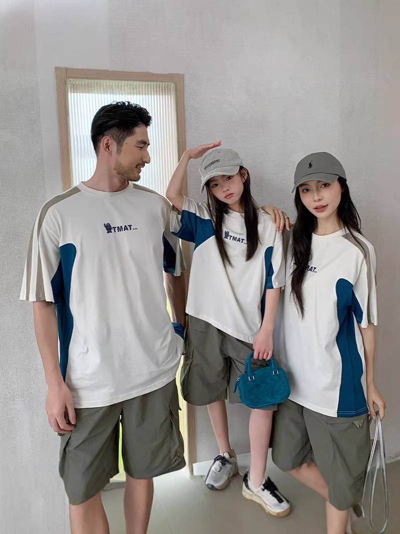 親子ペアルック バイカラー＆ラインデザインTシャツ