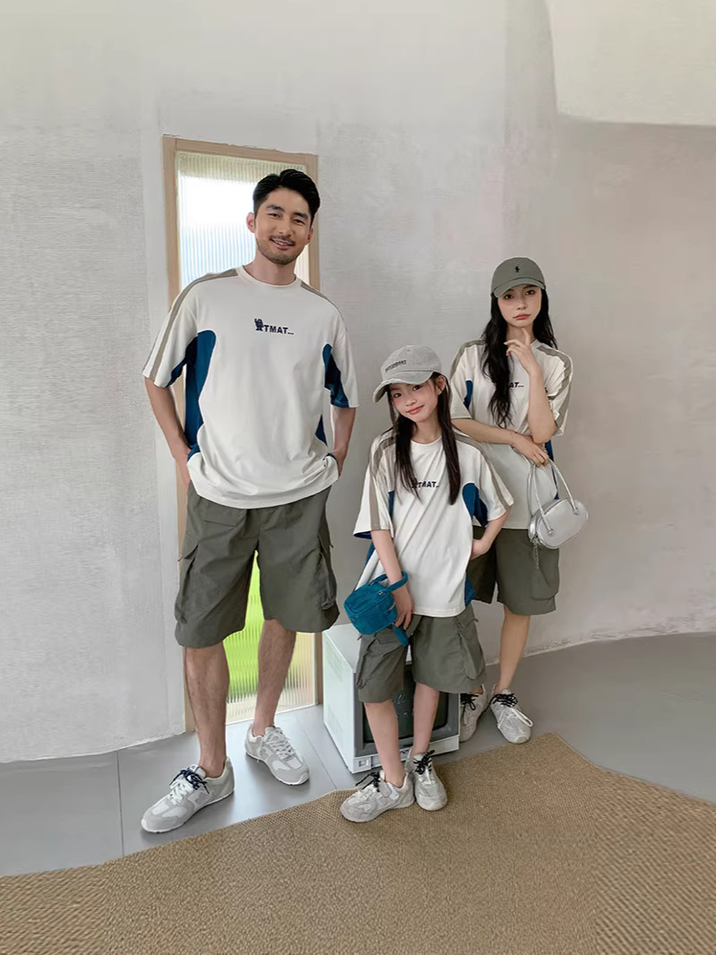 親子ペアルック バイカラー＆ラインデザインTシャツ