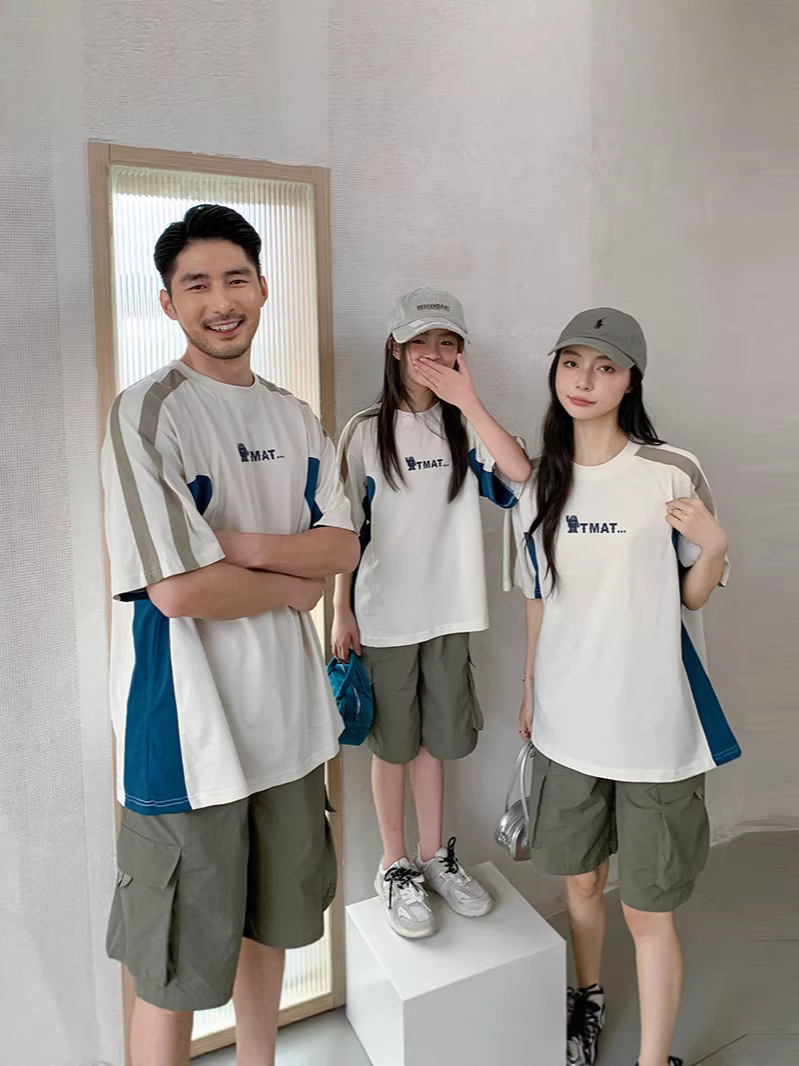 親子ペアルック バイカラー＆ラインデザインTシャツ
